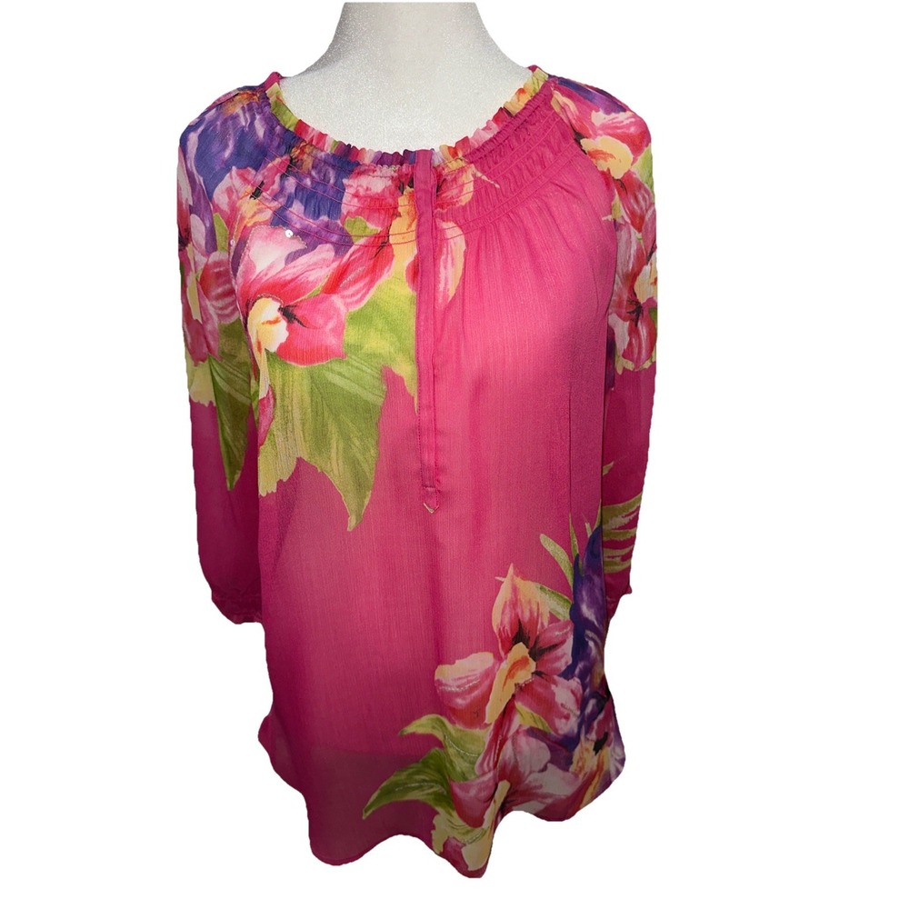 Chico's Floral Print Pink Blouse Size 0
